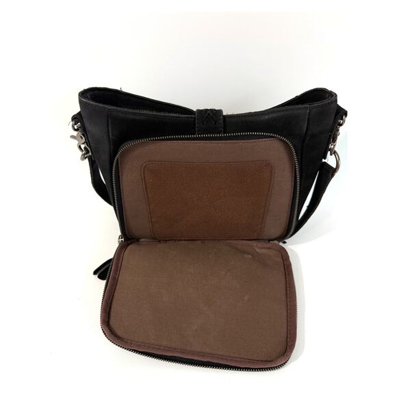 Montana West Black Suede Shoulder Bag Conceal Carry Hobo Tote Bag Fringe Zipper - Picture 3 of 9